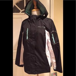 Free country live in it rain jacket hooded black white green M,L